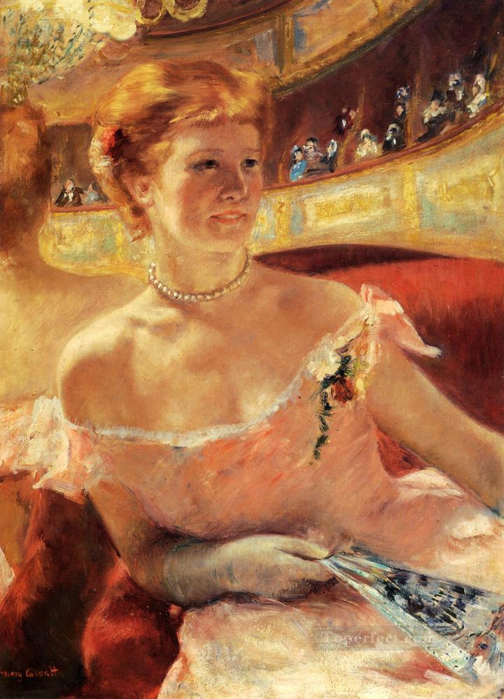 Woman With A Pearl Necklace In A Loge mothers children Mary Cassatt Oil Paintings